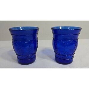 Hazel Atlas Ring O Rings Cobalt Blue Double Shot Whiskey Tumblers 1930's Setof 2